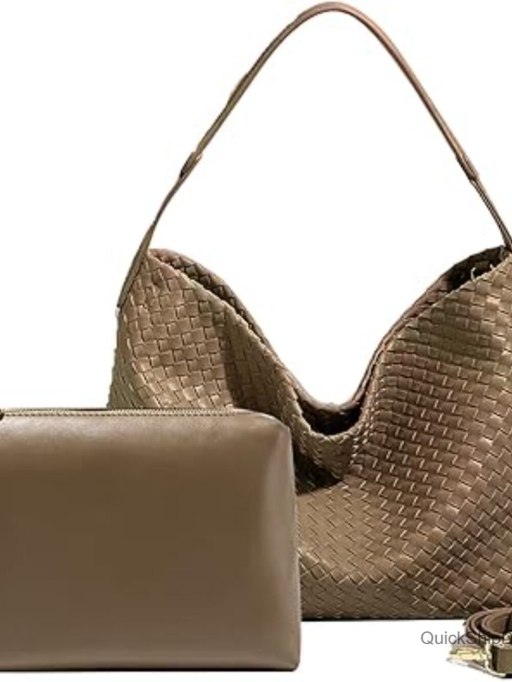 Vegan Leather Woven Hobo Tote with Adjustable Strap and Clutch